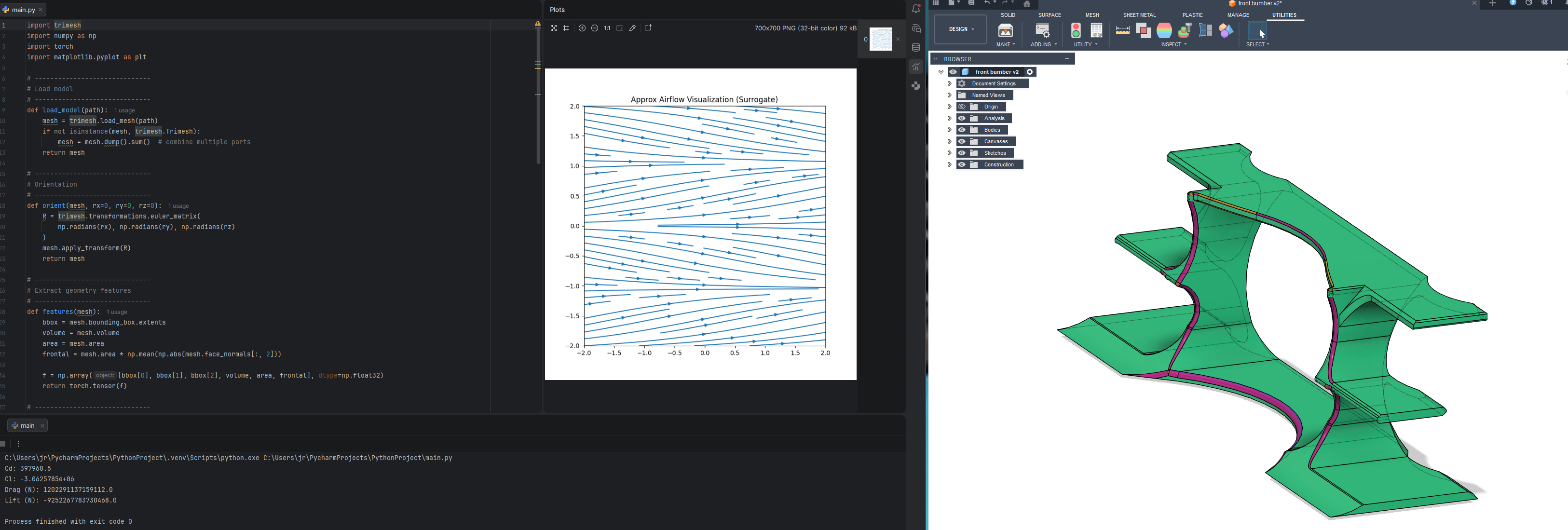 Raycasting aerodynamic solver pressure heatmap