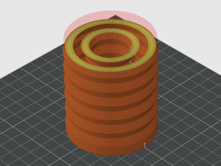 POLYSTOP prepared for printing, shown as stacked toolpaths on the build plate